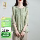 OLJ高档品牌真丝T恤女2025年夏季新款设计感印花透气温柔桑蚕丝上衣 绿色 M 建议110斤以内