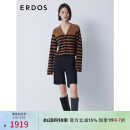 ERDOS V领减龄牛角圆柱扣双畦夹条女开衫羊绒衫 初绒 焦糖 165/88A/L