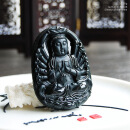 LZJV男式玉牌挂件翡翠A货老坑大气端庄墨翠千手观音菩萨证书50128