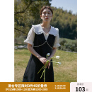 独束大码女装法式甜美重工假两件连衣裙夏季新款显瘦裙子22DS2314 静谧黑 M