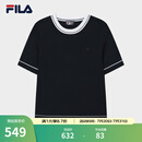 FILA 斐乐官方女子编织衫2025夏季新款时尚休闲简约基础短袖上衣 传奇蓝-NV M 165/84A/M