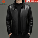 梦特娇高端头层牛皮2025年秋季新款立领真皮皮衣外套时尚休闲潮流 W25028黑色 4XL 建议165-180斤