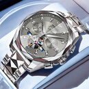 欧品客瑞士正品名表品牌手表男士机械表全自动多功能防水商务风新款男表 钢带本灰 44mm