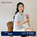 诗凡黎（'SEIFINI）诗凡黎醋酸天丝镂空针织衫2025夏新款百搭冰激凌薄款短袖上衣女 浅蓝 开衫圆领 M