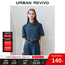 UR2025秋季新款女装复古做旧纽扣短袖牛仔衬衫UYU850037 蓝色 M