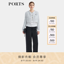 PORTS宝姿女装2025春夏新款优雅格纹短款花呢夹克 白黑格子 M