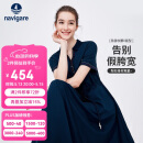 Navigare意大利小帆船女士V型翻领裙子短袖收腰连衣裙2322874505 蓝 XL 