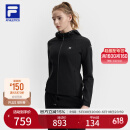 FILA 斐乐官方女装针织连帽外套2025春新款健身运动简约基础上衣 深黑-BK M 165/84A/M