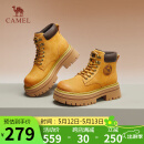 骆驼（CAMEL）大黄靴女时髦擦色粗跟户外工装马丁靴 L24W469612 土黄(4孔) 36