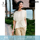 玖姿·安娜蔻法式度假风肌理感宽松落肩短袖上衣女2025夏季新款 杏色 L