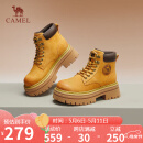 骆驼（CAMEL）大黄靴女时髦擦色粗跟户外工装马丁靴 L24W469612 土黄(4孔) 36