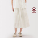 无印良品（MUJI）女式 强捻 抽褶裙 长半身裙女裙子女装格子裙25年夏季BE1VEC5S 米白色 M （160/66A）