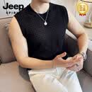 JEEP SPIRIT网眼镂空坎肩背心男士夏季冰丝2025新款痞帅运动速干无袖T恤男款 黑色 3XL 建议【185斤以内】