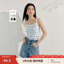 茵曼（INMAN）条纹方领针织吊带小背心2025夏季女装新款短款修身百搭上衣 白蓝条 M