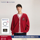 TOMMY HILFIGER男女情侣混纺刺绣宽松镶边V领红色开衫外套毛衣34196 胭脂红XMP M （推荐：135-150斤）