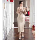 勤驰旗袍新品高端喜婆婆婚宴装香槟色年轻气质妈妈婚宴礼服平时可穿连 香槟色7719 L 均码