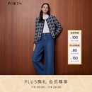 PORTS宝姿女装2024秋季新款tweed系列圆领花呢外套LT9K031UXF018 丈青混色 XL