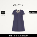 华伦天奴VALENTINO[早秋新品][礼物]女士 CREPE COUTURE 刺绣短款连衣裙 靛蓝色/象牙白色 42