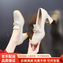 GUYNVD乐福鞋女高跟鞋女软底百搭软皮一脚蹬单鞋女士乐福鞋工作 米色 34