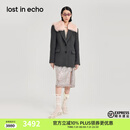 lost in echo冬季新款羊毛可拆卸毛领灰色毛呢大衣西装外套女 深灰色 S