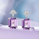 JOLEE耳钉女S925银天然紫水晶轻奢时尚彩色宝石耳坠饰品送女士节日礼物