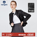 Navigare意大利小帆船女士短装单皮衣立领机车风修身外套2336703509 M 