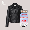 哈吉斯（HAZZYS）女装 春秋款女士落肩袖宽松机车风皮衣女ALVSU0BCU71 黑色BK L (165/88A 40)