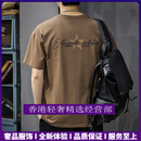 GUYN轻奢轻奢品牌男士短袖t恤男夏季休闲宽松大码痞帅圆领印花体恤 卡其色 卡其色 M 建议体重100-120斤