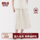 无印良品（MUJI）女式 强捻 抽褶裙 长半身裙女裙子女装格子裙25年夏季BE1VEC5S 米白色 M （160/66A）