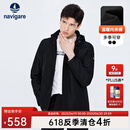 Navigare意大利小帆船男士棉服秋冬季可拆卸连帽外套夹棉保暖通勤夹克衫 黑 L 码