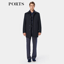 PORTS宝姿男装2025秋季新品绅士黑中长款暗门襟翻领风衣 黑色 L