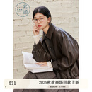 紫涵（ZIHAN）紫涵短款翻领皮衣女2025秋季新款复古简约百搭单排扣宽松夹克外套 浅巧咖 S