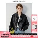 VEGA CHANG短款皮衣2025年春季新款机车风小个子立领黑色夹克外套 气质黑 L