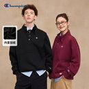 Champion冠军加绒卫衣男女2025秋冬新款立领潮牌保暖休闲按扣半高领上衣 黑色 L