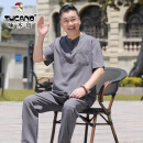 啄木鸟父亲节礼物爸爸夏季套装2025新款短袖t恤冰丝唐装中老年爷爷男装 深灰色【套装】透气冰丝 套装 XL 【建议125-140斤】