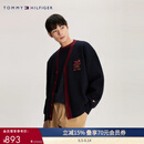 TOMMY HILFIGER男女情侣混纺刺绣宽松镶边V领红色开衫外套毛衣34196 藏青色DW5 M （推荐：135-150斤）