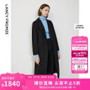 朗姿春冬新款女装简约洋气中长款水波纹羊毛双面毛呢外套大衣 黑色 L