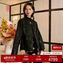 EP雅莹高端系列 桑蚕丝圆领暗纹显瘦收腰棉服 商场同款M111A 黑色 L