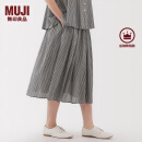 无印良品（MUJI）女式 强捻 抽褶裙 长半身裙女裙子女装25年夏季BE1VEC5S 黑色格纹 S （155/62A）