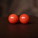 沐欢莼天然红珊瑚耳钉天然珊瑚沙丁圆珠耳钉银镶嵌 6.5mm