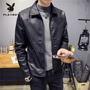 花花公子（PLAYBOY）机车皮夹克外套男春秋季翻领PU皮衣潮牌衣服修身休闲秋装上衣潮流 10款黑色 L 110斤