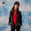 adidas女大童休闲三条纹长袖套装儿童春季新款阿迪达斯官方轻运动   黑色/白色   128