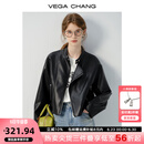 VEGA CHANG短款皮衣2025年春季新款机车风小个子立领黑色夹克外套 气质黑 L