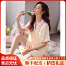 QIANLEEKOOT轻奢品牌女士睡衣女夏季冰丝短袖短裤开衫家居服夏天休闲套装 A823953珍珠粉 M （体重90-110斤)