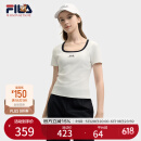FILA 斐乐官方小狐狸女装针织短袖2025夏新款时尚休闲简约修身U领T恤 云菇白-WT M 165/84A/M