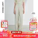 朗姿【三醋酸Basic衣橱】王楚然同款复古阔腿裤夏新款休闲裤 香槟米色 M