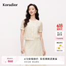 珂莱蒂尔2025年夏季新款优雅米色蕾丝小衫女短袖气质设计感上衣 淡橙黄 L