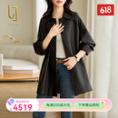 OLJ轻奢品牌中长款真皮皮衣女2025年春秋新款高级感绵羊皮风衣外套 雅黑色 M 建议120-130斤