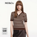 MO&Co.针织衫2025秋新品智性POLO领轻薄精纺复古棕调条纹短款MBE3SWT022 布朗尼色 S /160