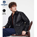 纳维凯尔意大利小帆船男士复古真皮皮衣翻领休闲外套1336705504黑M